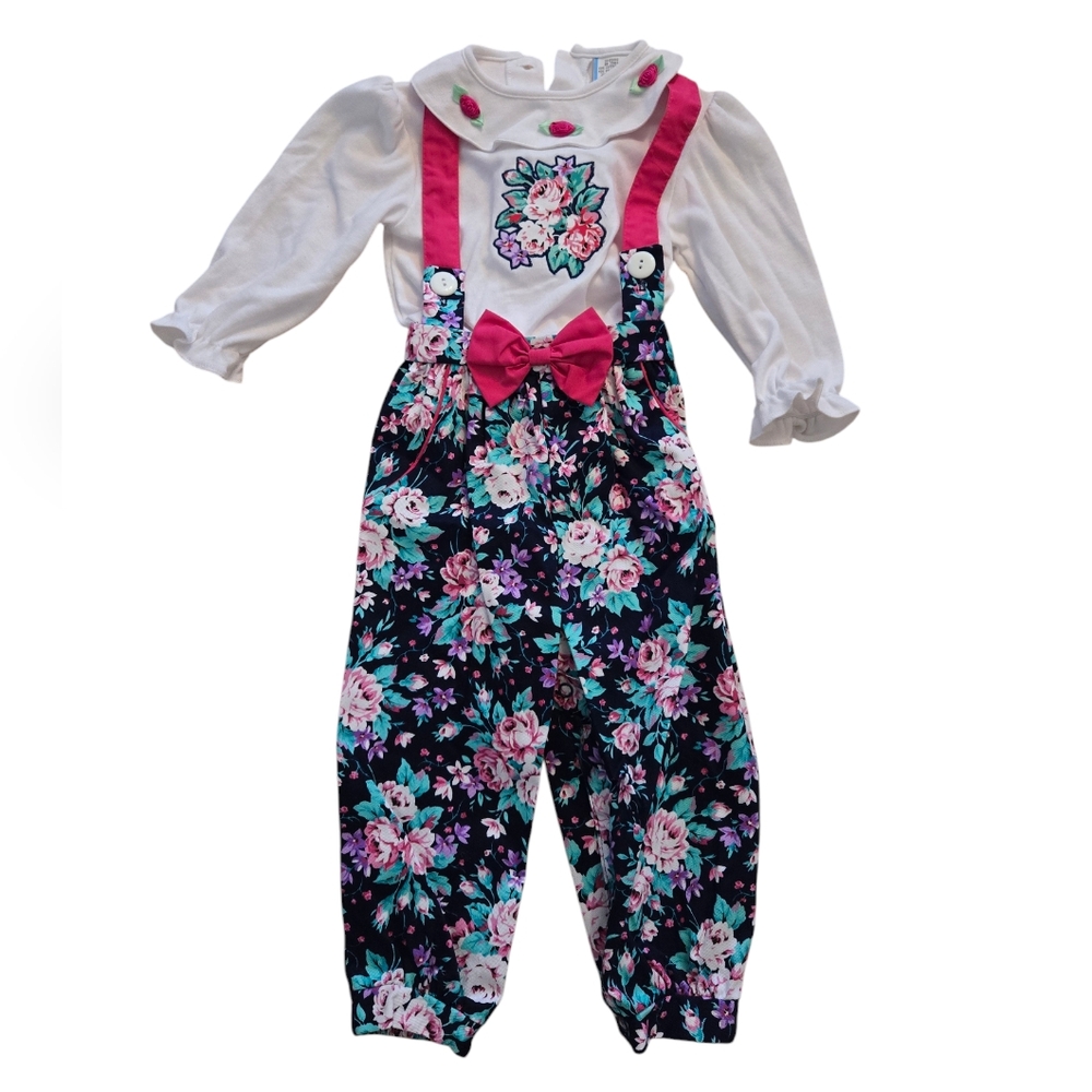 Vintage 1990s 2-piece floral suspenders outfit